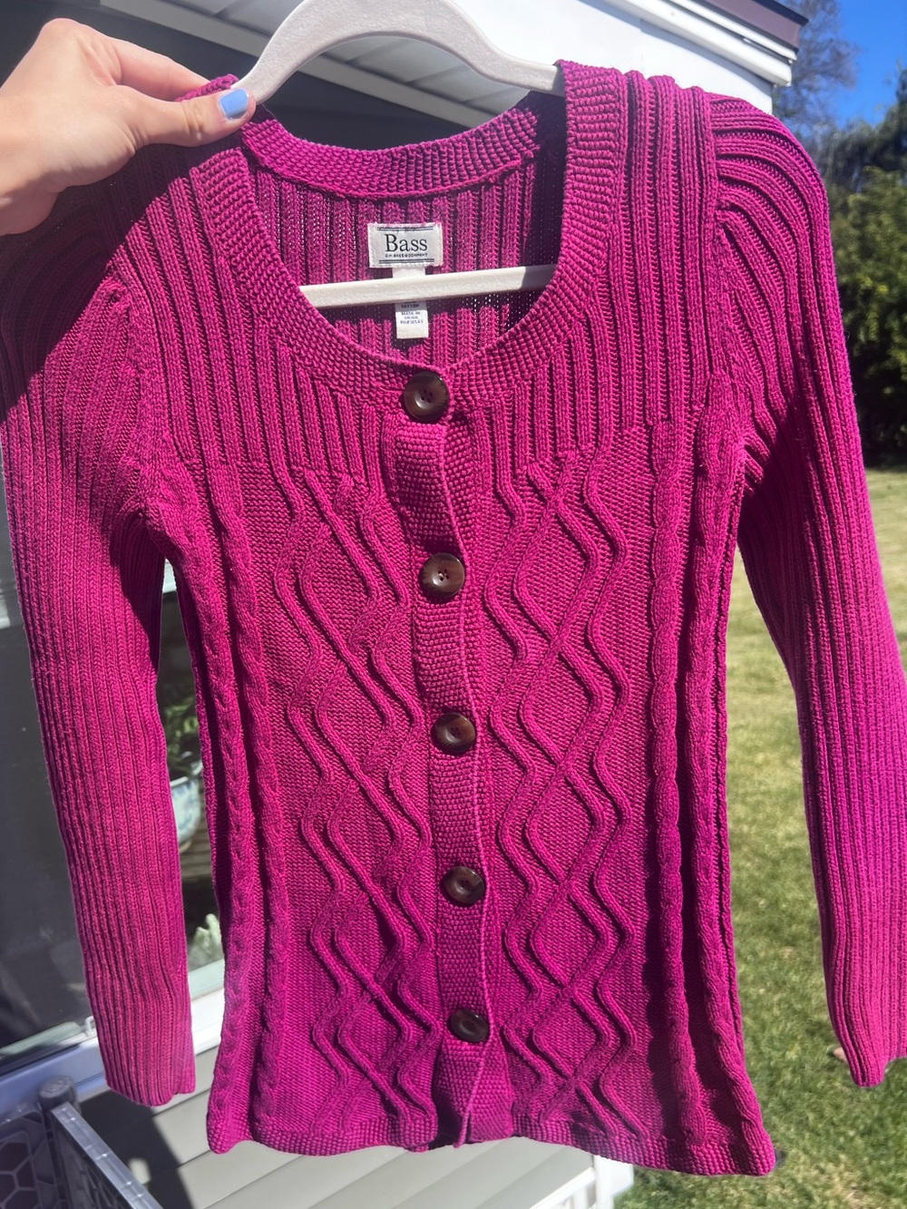 G.H. Bass & Co. Magenta Cable Knit 100% Cotton Cardigan Sweater XS